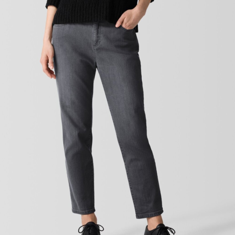 Eileen Fisher Organic Cotton Stretch Denim Slim Jean Grey Size 4